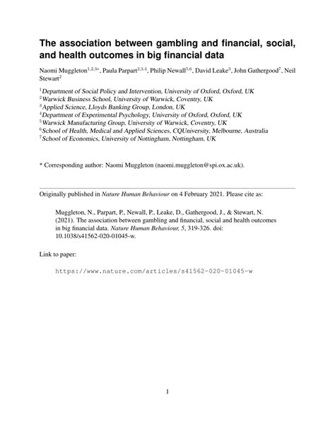 The association between gambling and financial, social and .